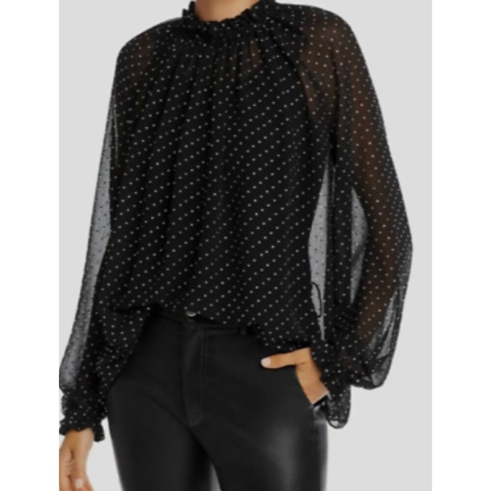 Ronny Kobo Women's Black Jett Rhinestone Long Sleeve Blouse Top Size XS/S